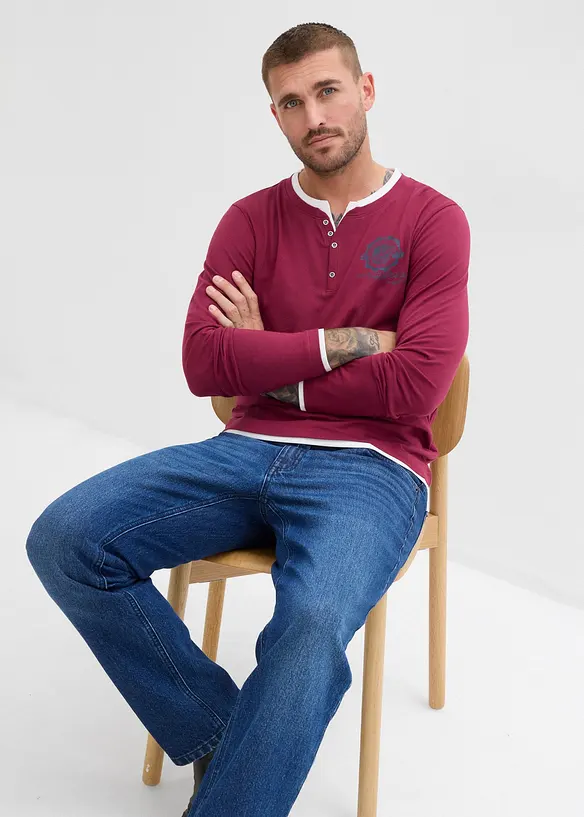 Henley shirt (set van 2), lange mouw, bonprix