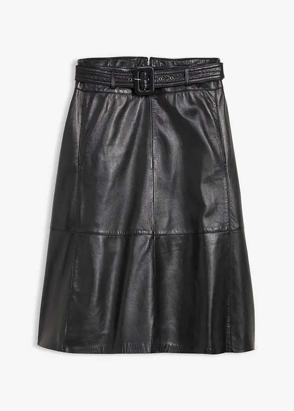 Leren rok van lamsnappa met riem (2-dlg. set), bonprix