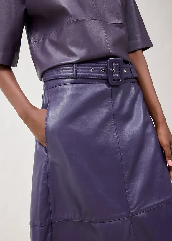 Leren rok van lamsnappa met riem (2-dlg. set), bonprix