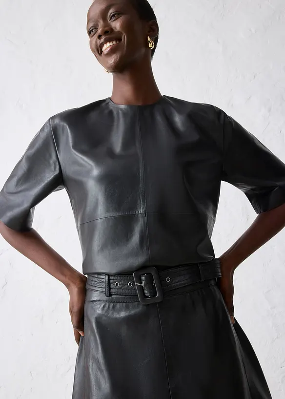 Leren rok van lamsnappa met riem (2-dlg. set), bonprix