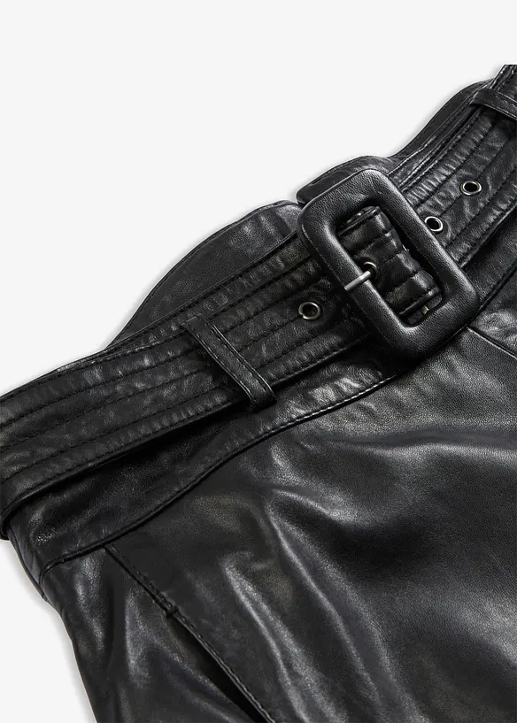 Leren rok van lamsnappa met riem (2-dlg. set), bonprix