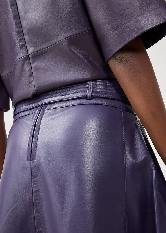 Leren rok van lamsnappa met riem (2-dlg. set), bonprix