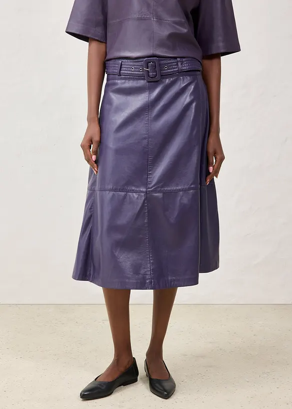 Leren rok van lamsnappa met riem (2-dlg. set), bonprix