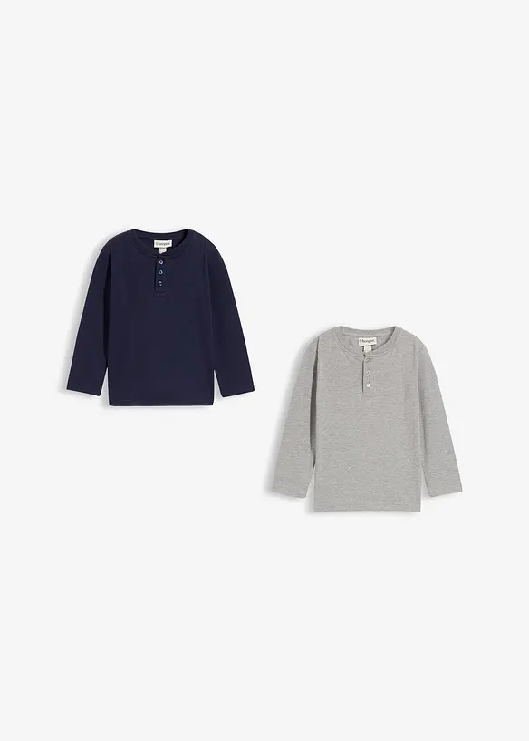 Henley shirt, lange mouw met biologisch katoen ( set van 2), bonprix