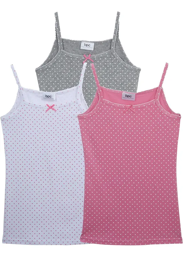 Meisjes hemd met zacht katoen en satijn strikje (set van 3), bonprix