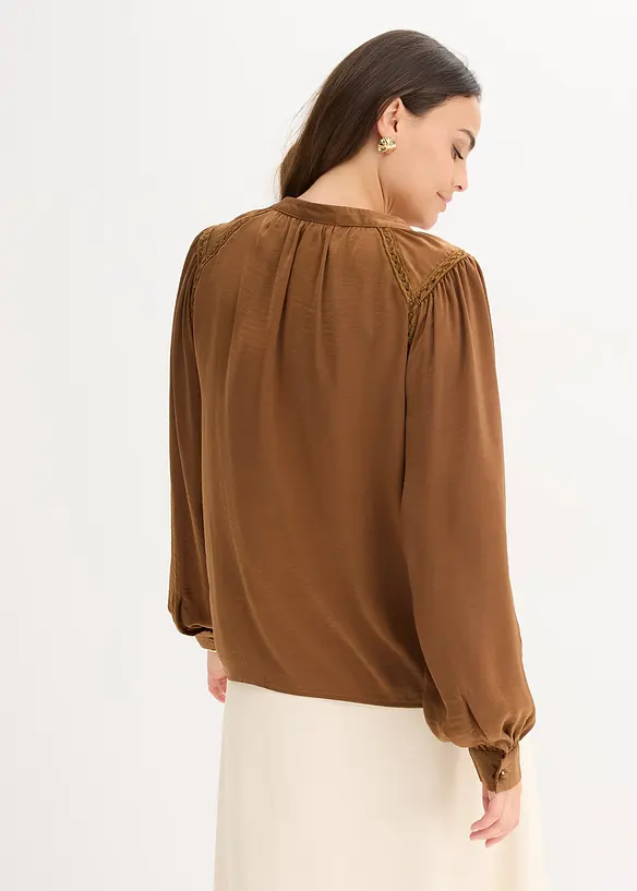 Blouse met biezen van kant, bonprix