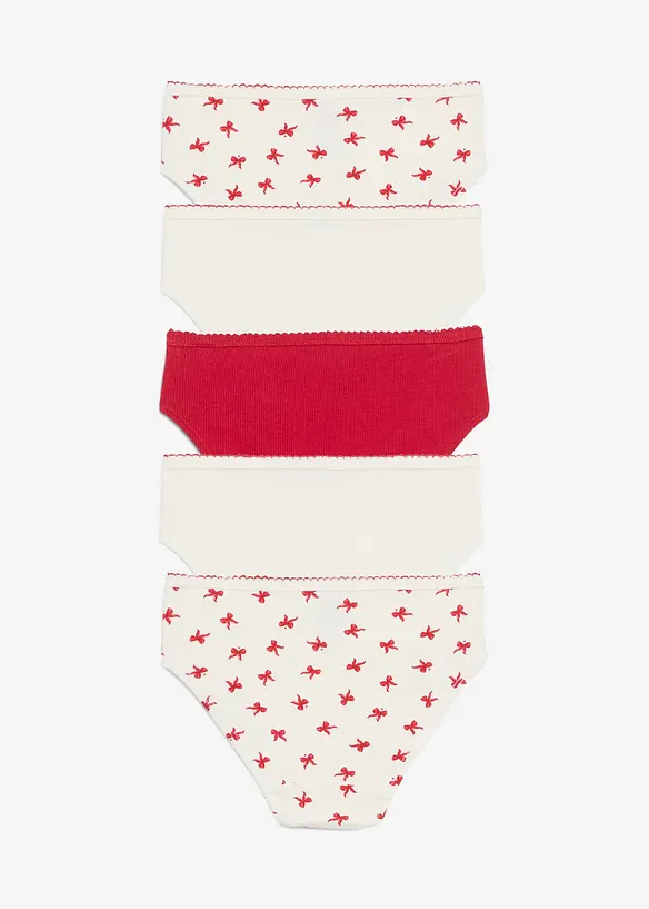 Slip van zachte ribtricot met satijnen strikje (set van 5), bonprix