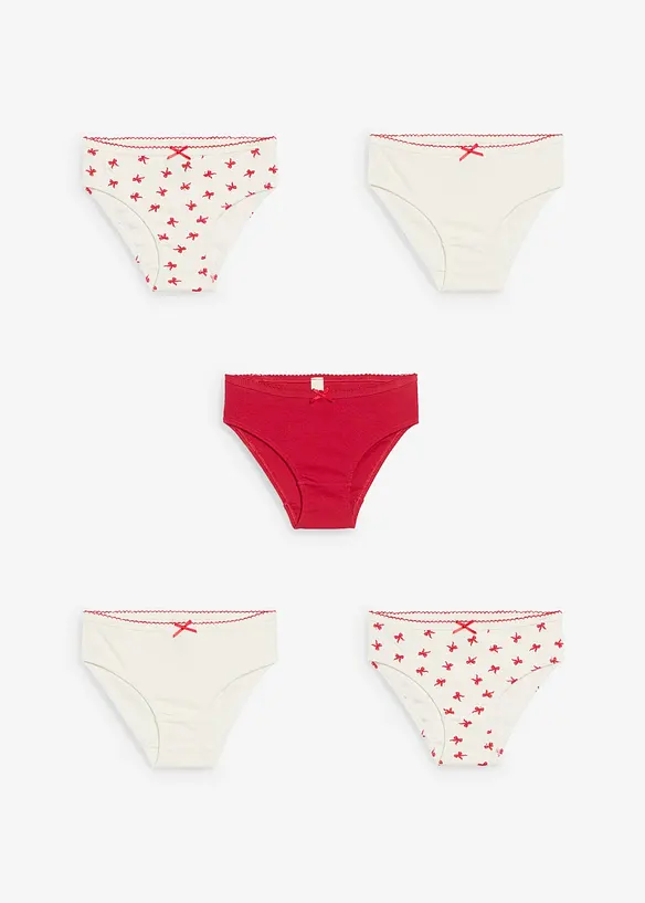 Slip van zachte ribtricot met satijnen strikje (set van 5), bonprix