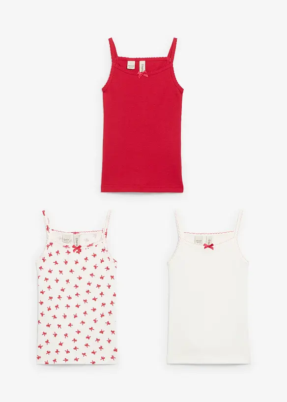 Geribde top met satijnen strik (set van 3), bonprix