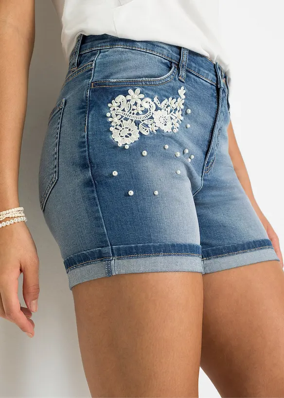 Jeans short met versiering, mid waist, bonprix