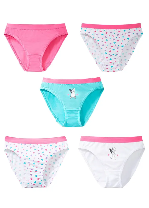 Meisjes slip (set van 5) met biologisch katoen, bonprix