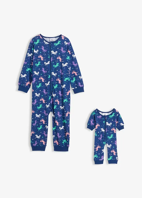 Pyjama onesie en poppen onesie van biologisch katoen (2-dlg. set), bonprix
