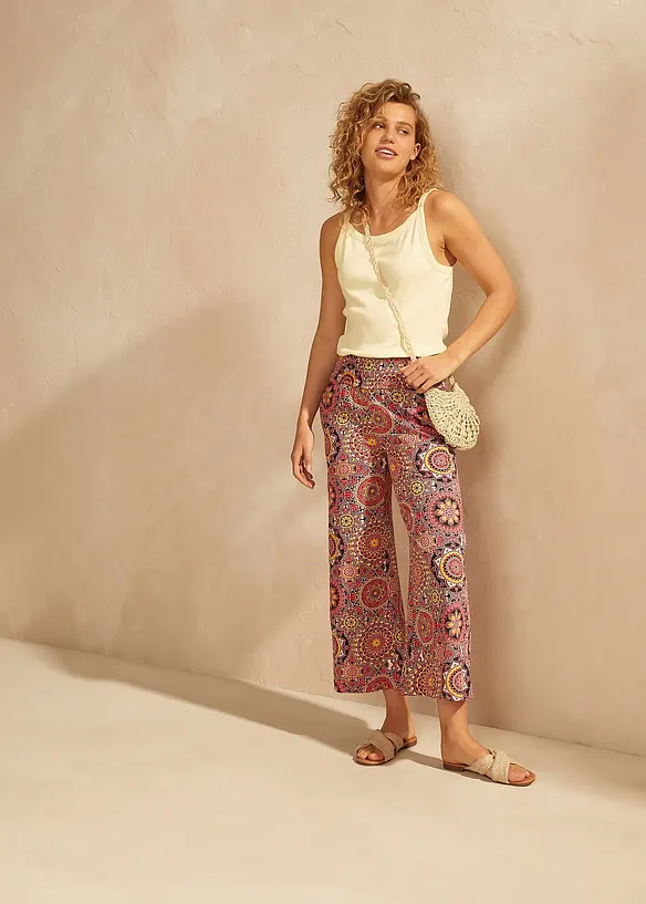 Wijde jersey culotte met brede, gesmokte band, 7/8 lengte, bonprix