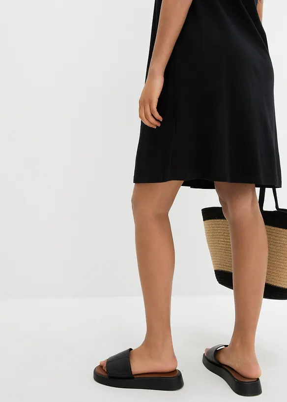 Knielange katoenen shirtjurk met kant, mouwloos, bonprix
