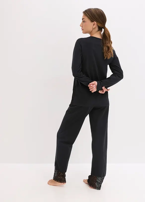 Pyjama van zacht katoen met kant, bonprix