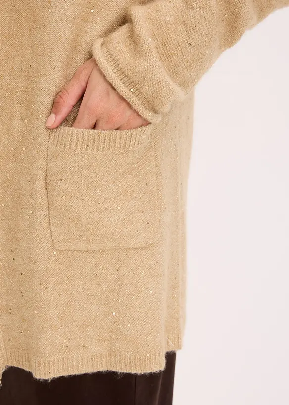 Kort gebreid vest met pailletten en glanzend garen, bonprix