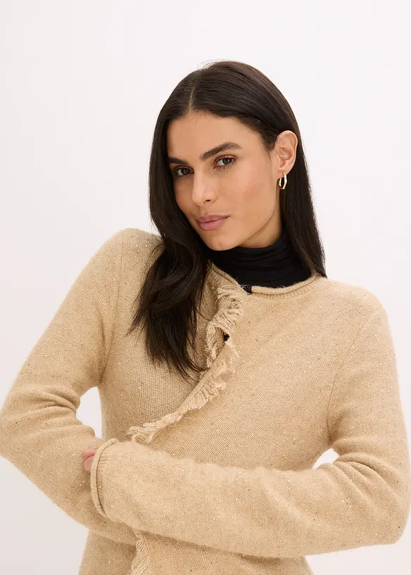 Kort gebreid vest met pailletten en glanzend garen, bonprix