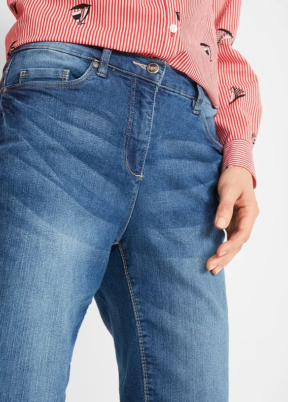 Stretch jeans bermuda met omslag, bonprix