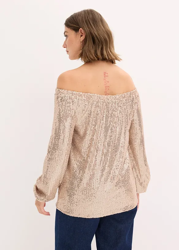 Oversized carmen-shirt met pailletten, bonprix