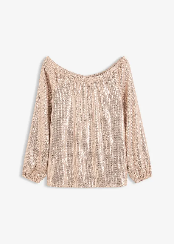 Oversized carmen-shirt met pailletten, bonprix