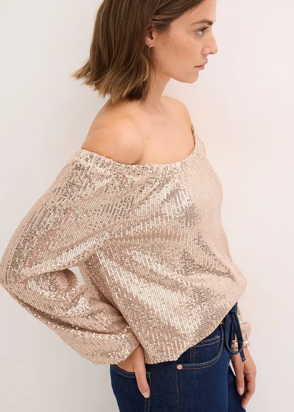 Oversized carmen-shirt met pailletten, bonprix