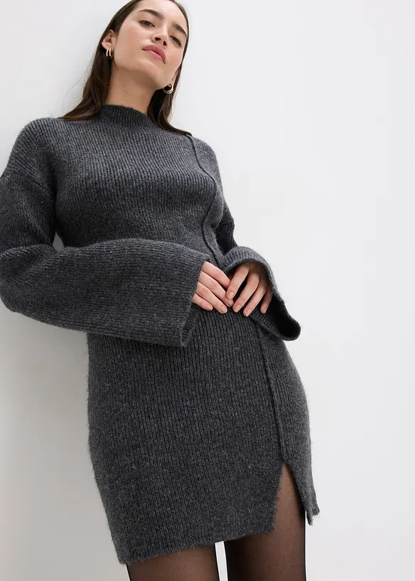 Korte gebreide jurk met wol, bonprix