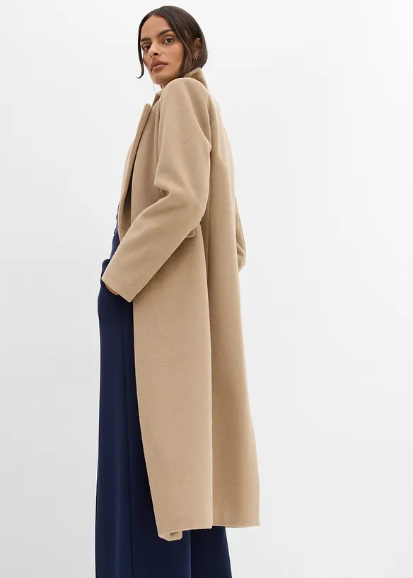 Lange jas in wollen look met dubbele knopen, bonprix