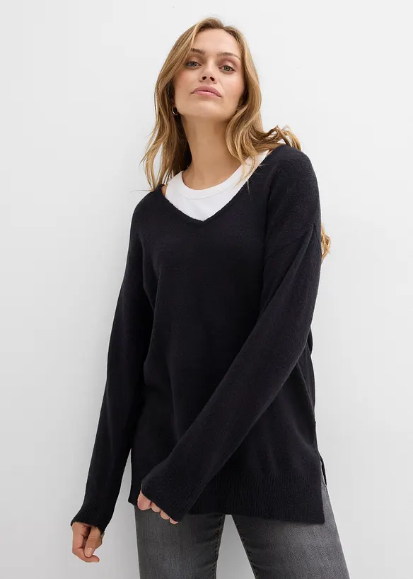 Lange oversized trui met splitten opzij, bonprix