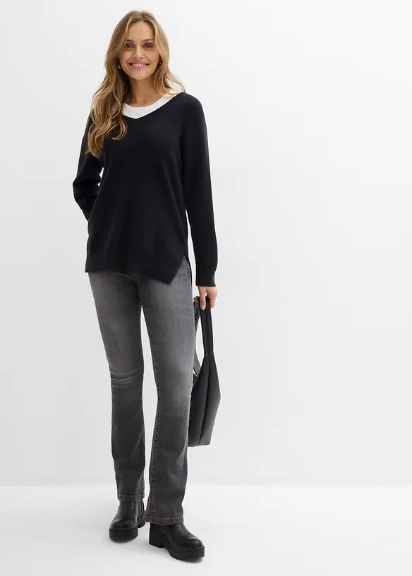 Lange oversized trui met splitten opzij, bonprix