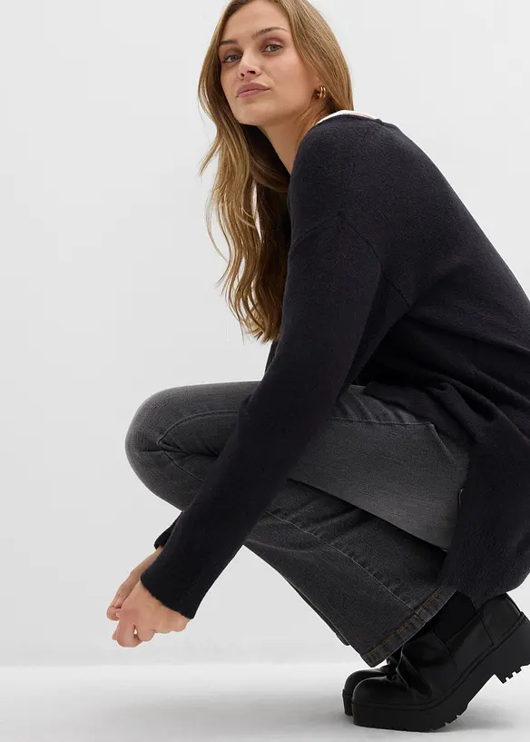 Lange oversized trui met splitten opzij, bonprix