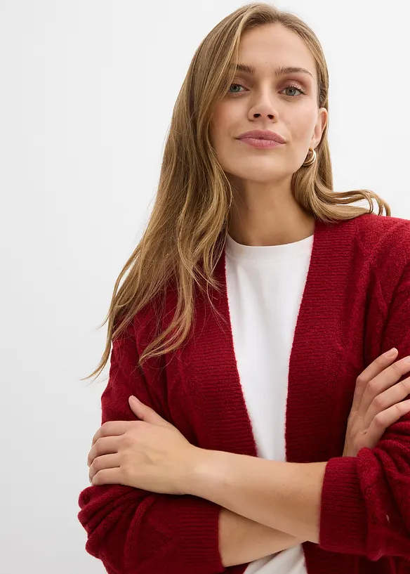 Lang gebreid vest met kabelpatroon, bonprix