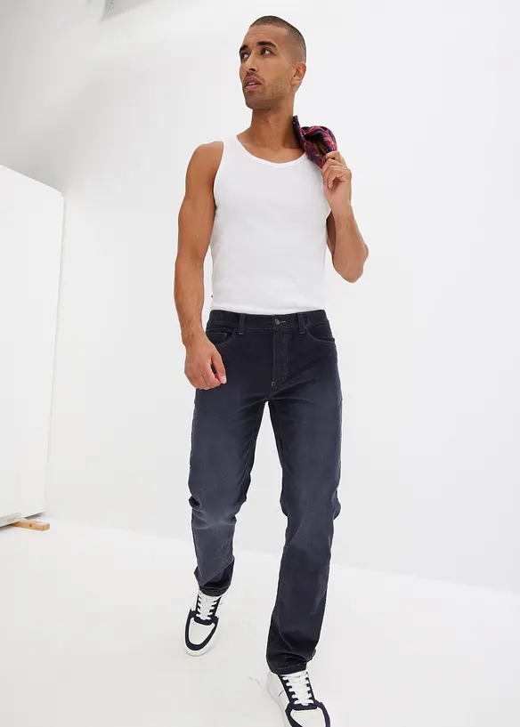 Regular fit stretch corduroy broek in washed out look, straight, bonprix