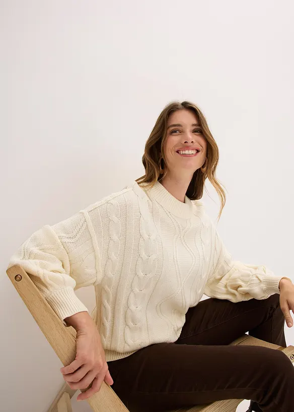 Oversized trui met kabelpatroon, bonprix