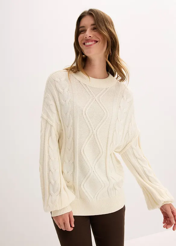 Oversized trui met kabelpatroon, bonprix