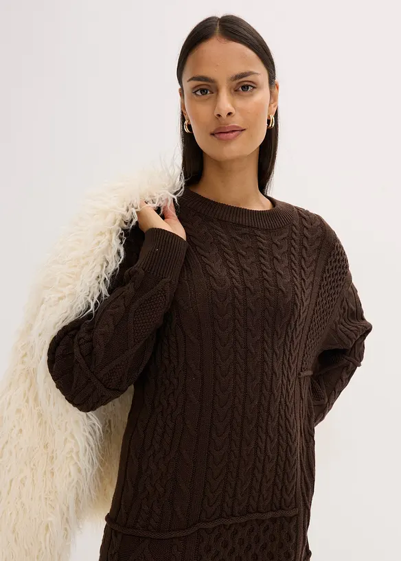 Gebreide jurk met kabelpatroon, bonprix