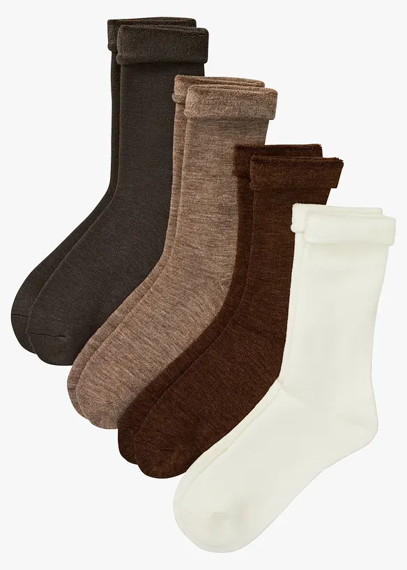 Thermosokken (4 paar) met omslag en frotté binnenin, bonprix