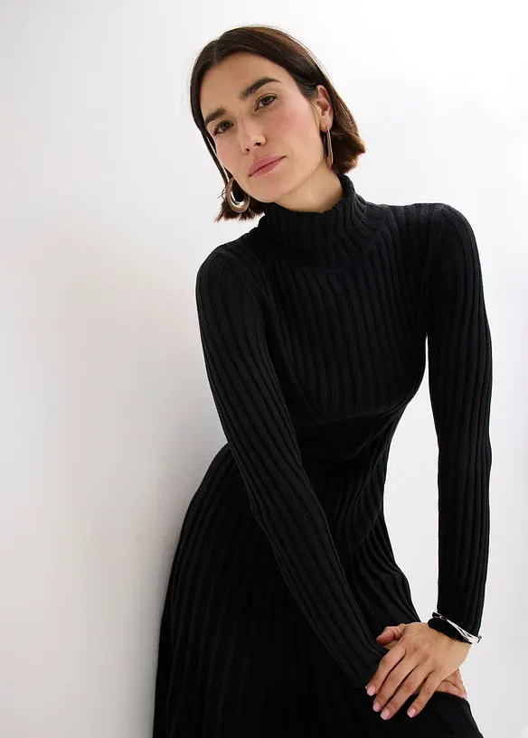 Gebreide jurk met col, bonprix