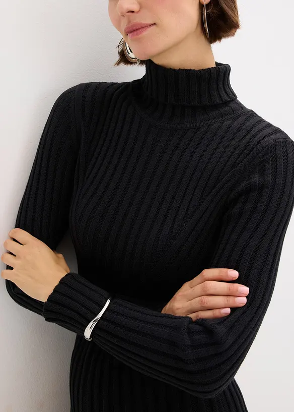 Gebreide jurk met col, bonprix