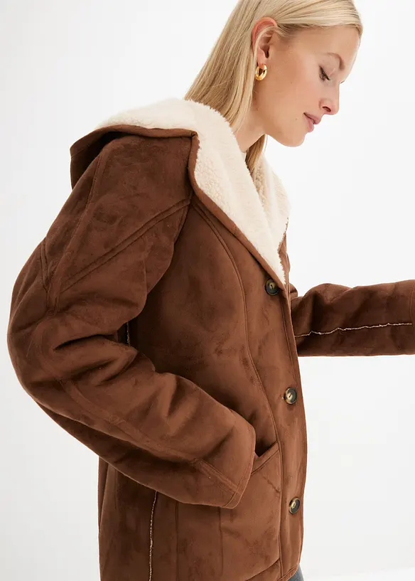 Shearling jas met capuchon, bonprix