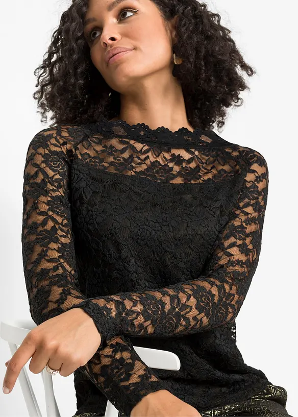 Kanten shirt met lange mouwen, bonprix