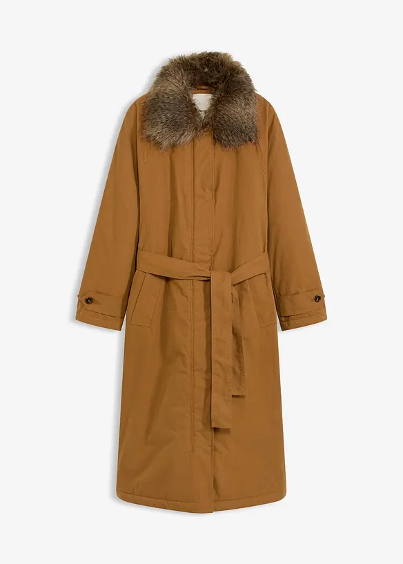 Gewatteerde trenchcoat met afneembare bontkraag, bonprix
