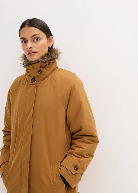 Gewatteerde trenchcoat met afneembare bontkraag, bonprix