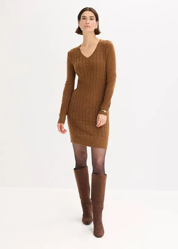 Gebreide jurk met kabelpatroon, bonprix