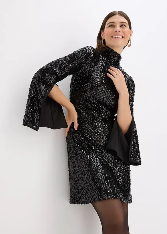 Paillettenjurk met trompetmouwen, bonprix
