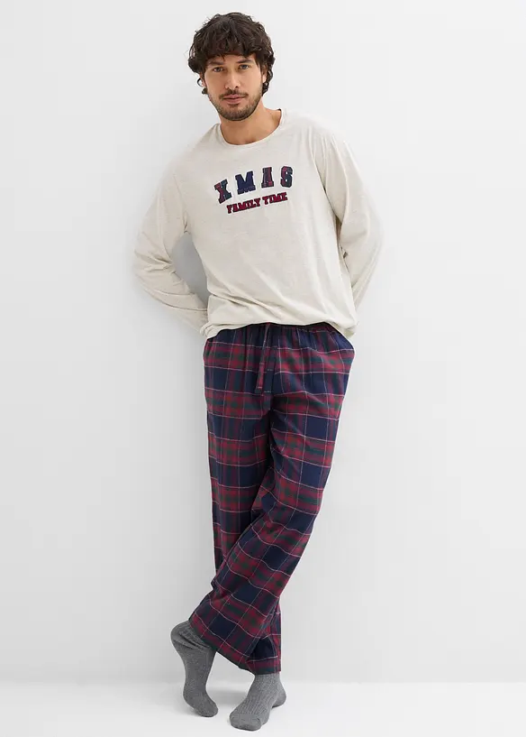 Pyjama met flanellen broek van zacht katoen en geschenktasje, bonprix
