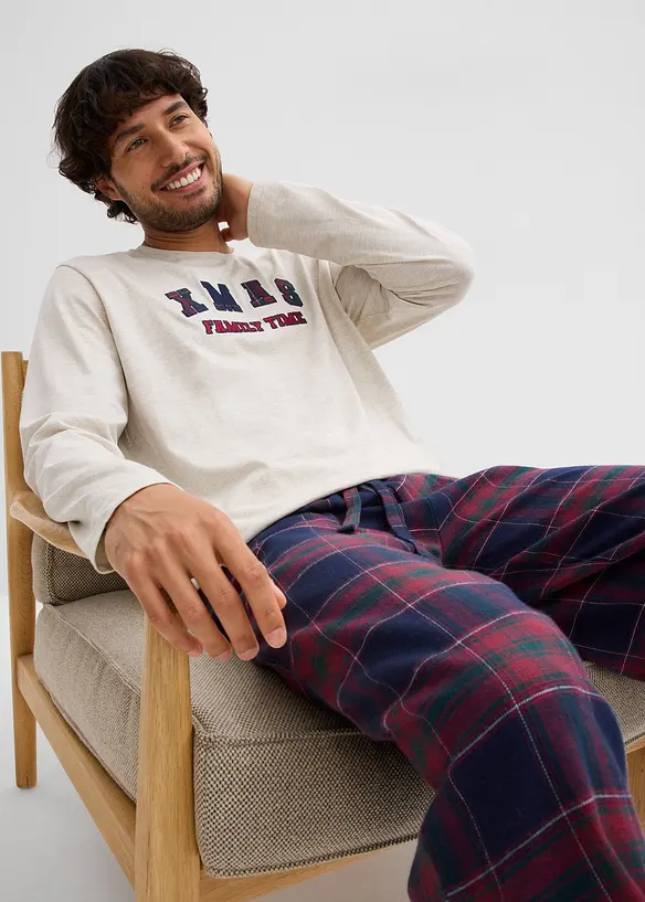 Pyjama met flanellen broek van zacht katoen en geschenktasje, bonprix