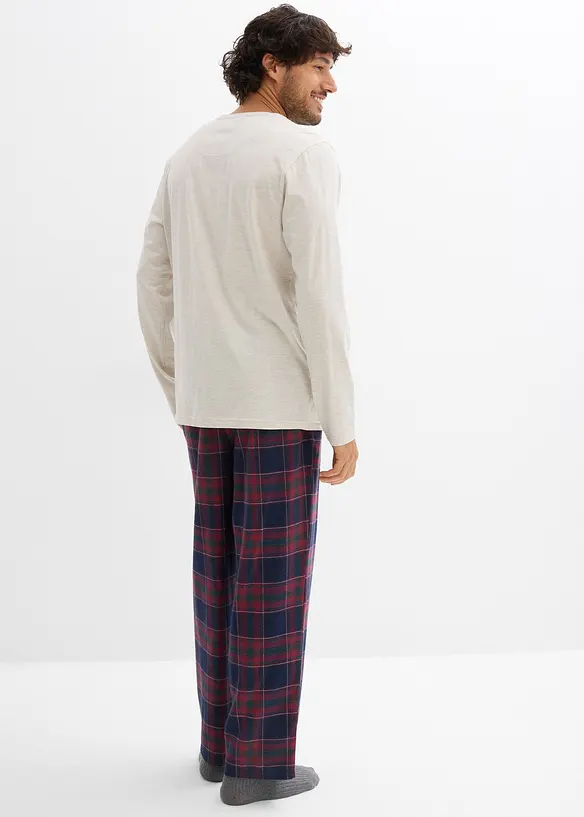 Pyjama met flanellen broek van zacht katoen en geschenktasje, bonprix