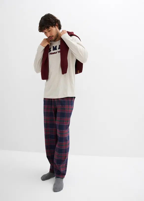 Pyjama met flanellen broek van zacht katoen en geschenktasje, bonprix