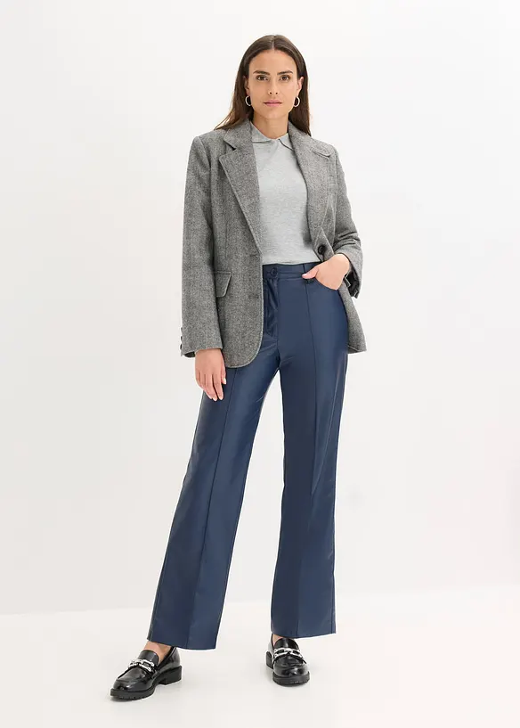 Imitatieleren wide leg broek met biezen, bonprix