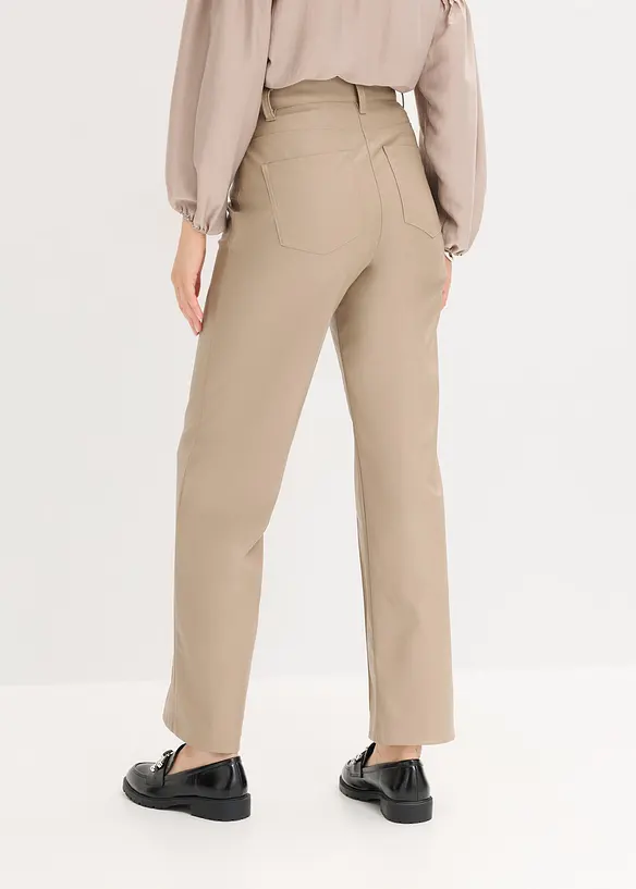 Imitatieleren wide leg broek met biezen, bonprix